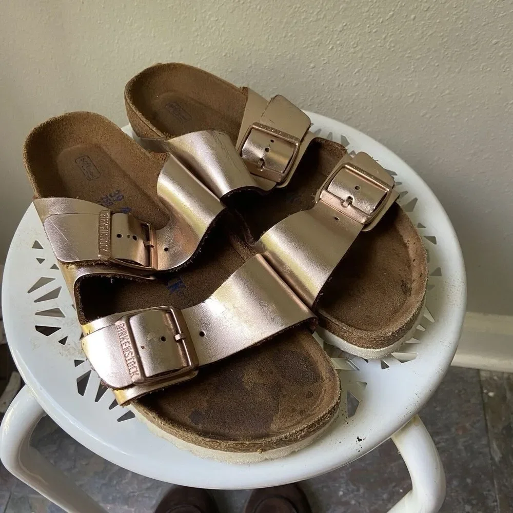 Birkenstock Women's Arizona Metallic Copper Leather Sandals Size 8 US 39 EU